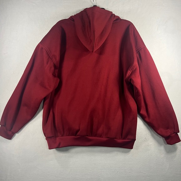 Vintage 90s PLUMA Full Zip Hoodie Burgundy Thermal Lined Sweatshirt XL - Picture 2 of 6